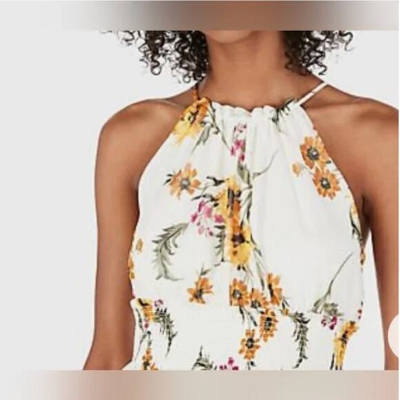 Express Floral High Neck Smocked Peplum Keyhole Back Top Size Large New with tag - Picture 8 of 12